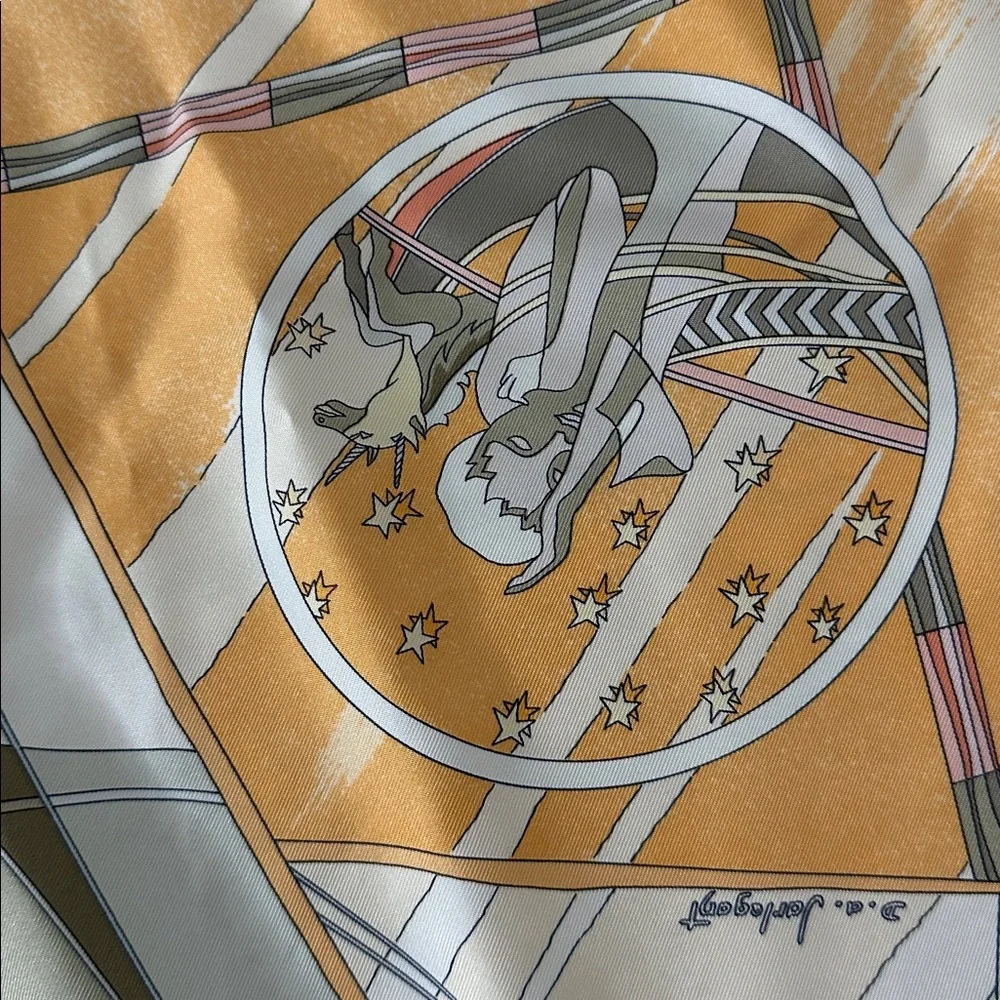 Vintage Hermes Orange Face Au Silk Scarf - Picture 7 of 9